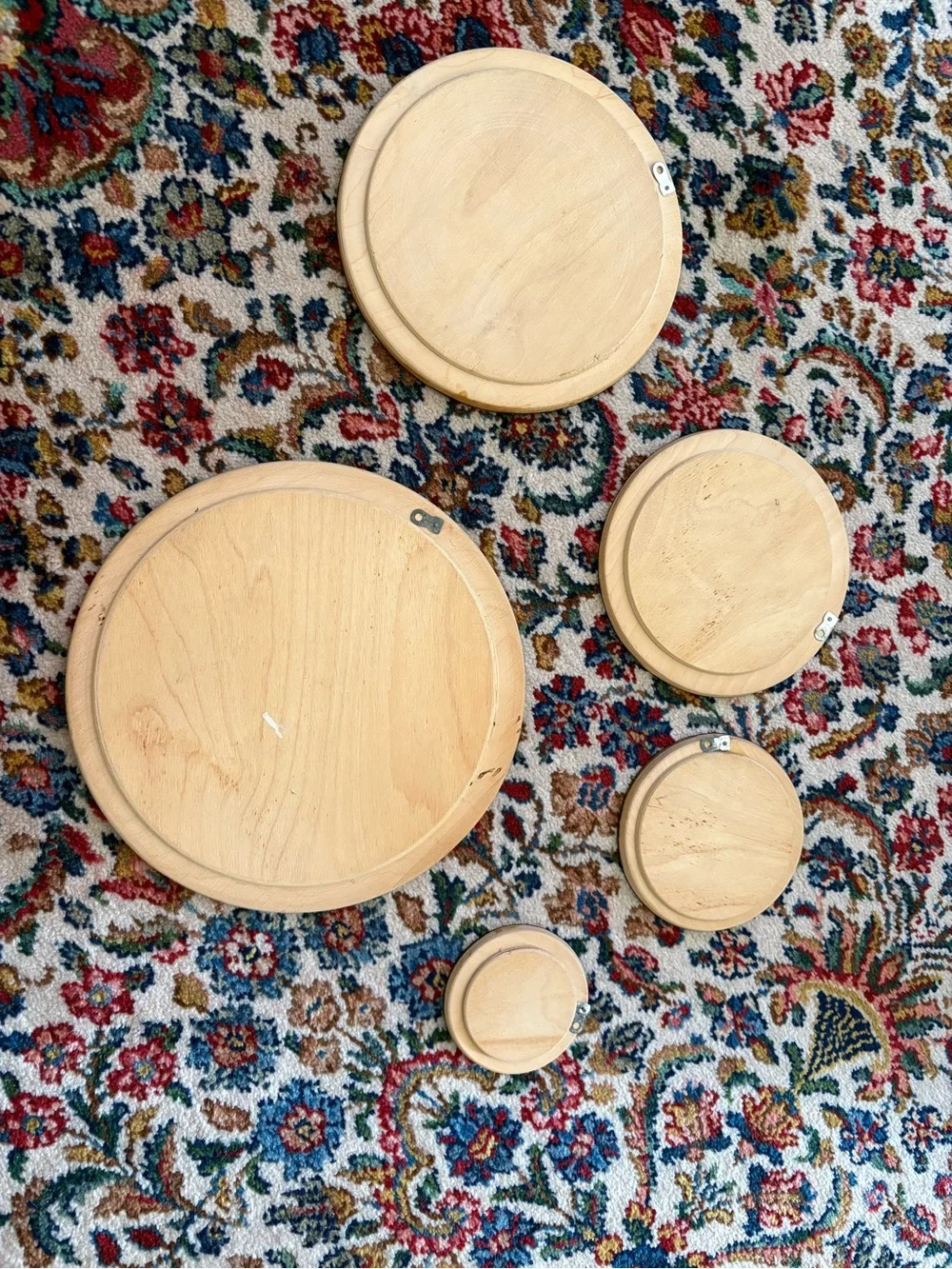 Vintage Polish Handmade Pyrography Wooden Nesting Wall Hanging Plates Set Of 5
